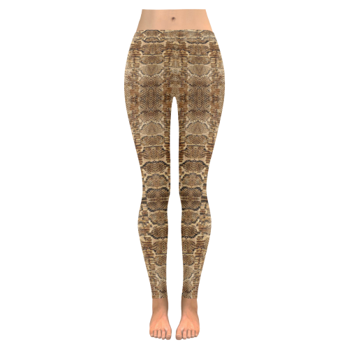 Glamour Golden Python Women's Low Rise Leggings (Invisible Stitch) (Model L05)