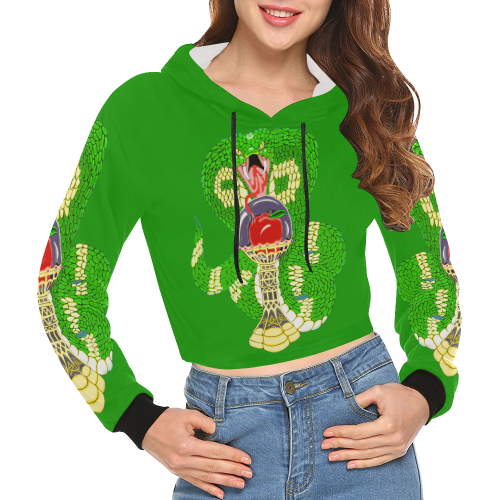 Good And Evil Green All Over Print Crop Hoodie for Women (Model H22)