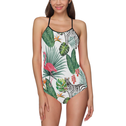 Awesome Flamingo And Zebra Strap Swimsuit ( Model S05)