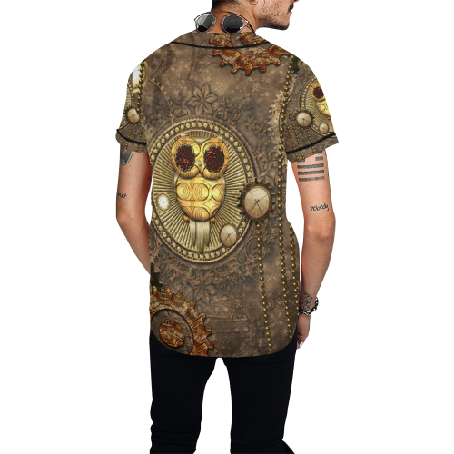 Steampunk, wonderful owl,clocks and gears All Over Print Baseball Jersey for Men (Model T50)