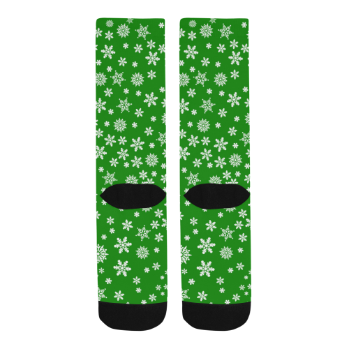 Christmas White Snowflakes on Green Men's Custom Socks