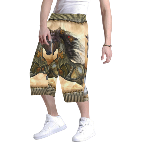 Aweseome steampunk horse, golden Men's All Over Print Baggy Shorts (Model L37)