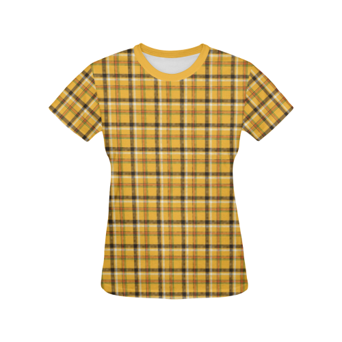 Yellow Tartan (Plaid) All Over Print T-shirt for Women/Large Size (USA Size) (Model T40)