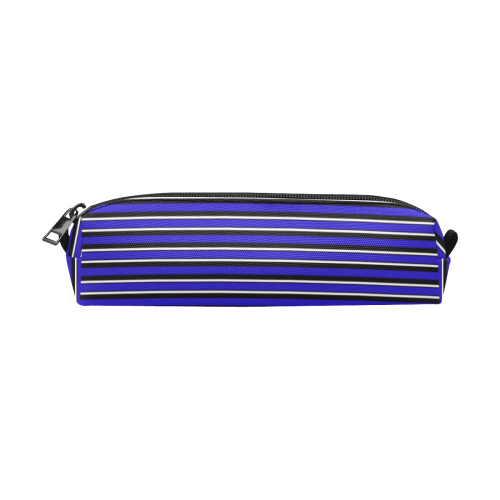 Stripes Black, Blue and White Pencil Pouch/Small (Model 1681)