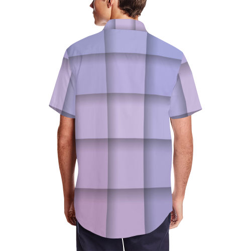 Glass Mosaic Blue Violet Orange Pattern Men's Short Sleeve Shirt with Lapel Collar (Model T54)
