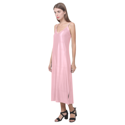 color light pink V-Neck Open Fork Long Dress(Model D18)