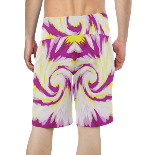 Pink Yellow Tie Dye Swirl Abstract Men's All Over Print Board Shorts (Model L16)