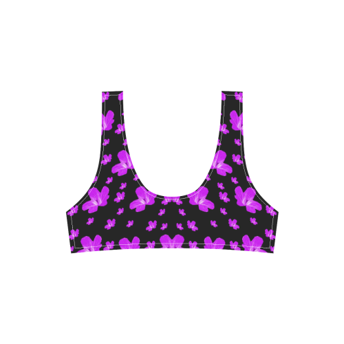 Pretty flowers in purple Sport Top & High-Waisted Bikini Swimsuit (Model S07)
