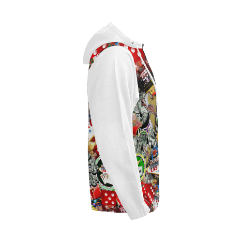Gamblers Delight - Las Vegas Icons Vest Style White All Over Print Full Zip Hoodie for Men (Model H14)