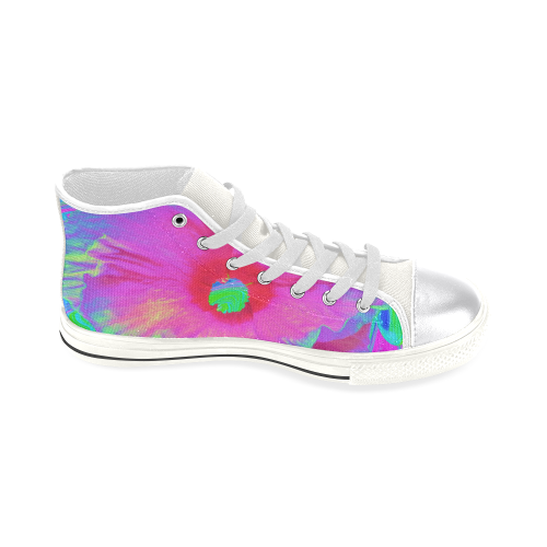 Psychedelic Pink and Red Hibiscus Flower Women's Classic High Top Canvas Shoes (Model 017)