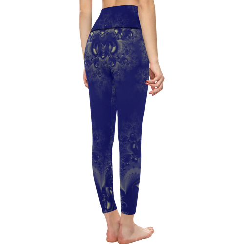 Royal Blue Frost Fractal Abstract Women's All Over Print High-Waisted Leggings (Model L36)