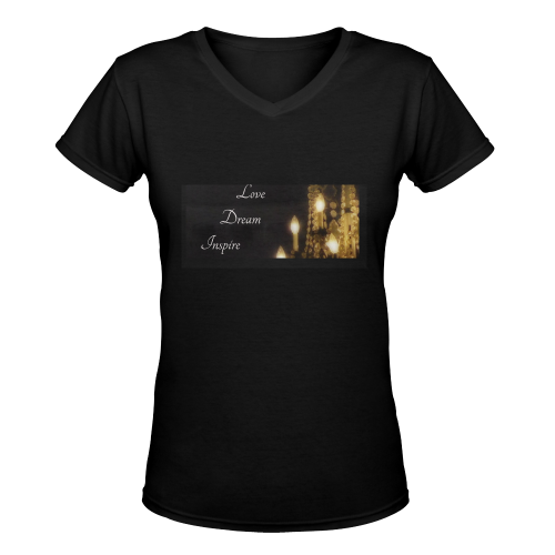 Black: Glittering Chandelier #LoveDreamInspireCo Women's Deep V-neck T-shirt (Model T19)