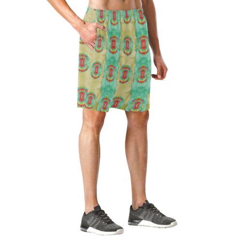 peace will be in fantasy flowers with love Men's All Over Print Elastic Beach Shorts (Model L20)