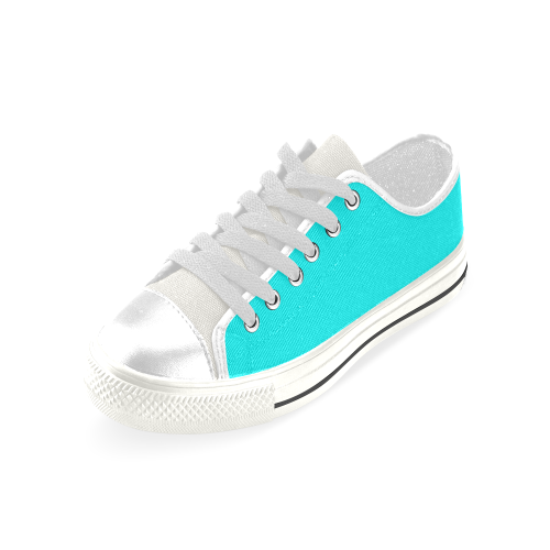 color aqua / cyan Low Top Canvas Shoes for Kid (Model 018)