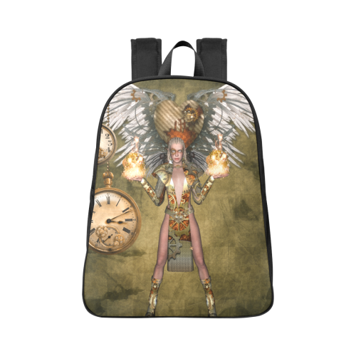 Steampunk lady with clocks and gears Fabric School Backpack (Model 1682) (Large)