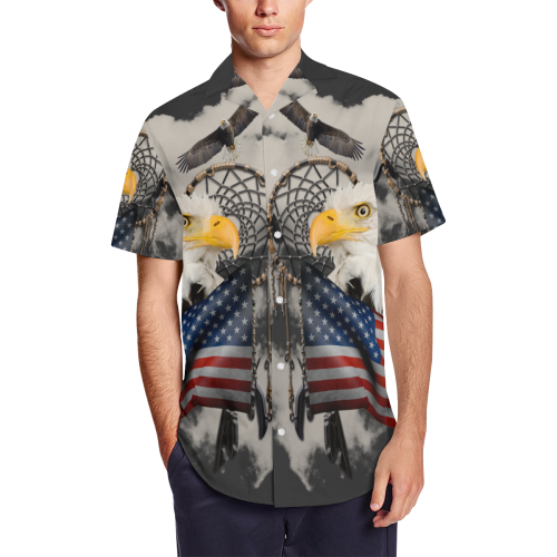 Awesome American Eagle Men's Short Sleeve Shirt with Lapel Collar (Model T54)