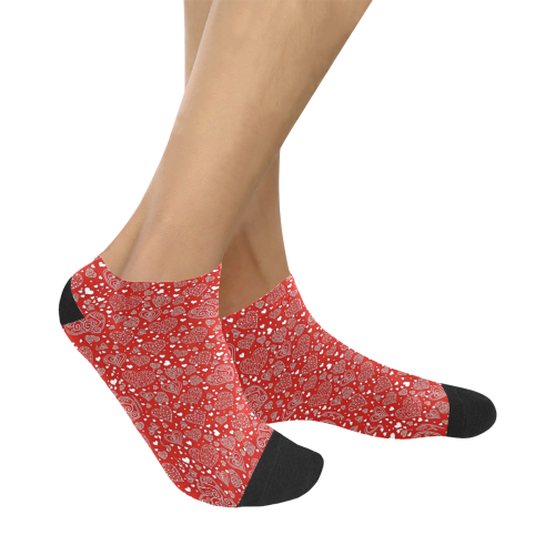 red white hearts Women's Ankle Socks