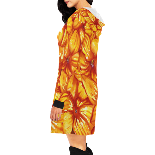 yellow oragne orchids 1b All Over Print Hoodie Mini Dress (Model H27)