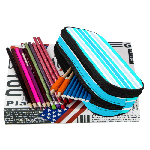 Summer Blues Stripes Pencil Pouch/Large (Model 1680)