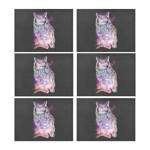Cosmic Owl - Galaxy - Hipster Placemat 14’’ x 19’’ (Set of 6)