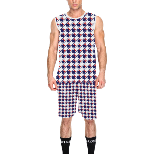 Red White Blue Houndstooth All Over Print Basketball Uniform