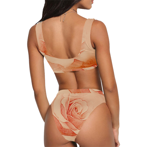 Beautiful roses Sport Top & High-Waisted Bikini Swimsuit (Model S07)