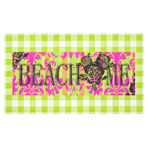 Lime Plaid Pink Beach Me* Runner Cotton Linen Tablecloth 60"x 104"