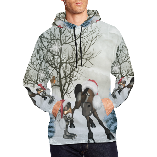 Christmas cute bird and horse All Over Print Hoodie for Men/Large Size (USA Size) (Model H13)