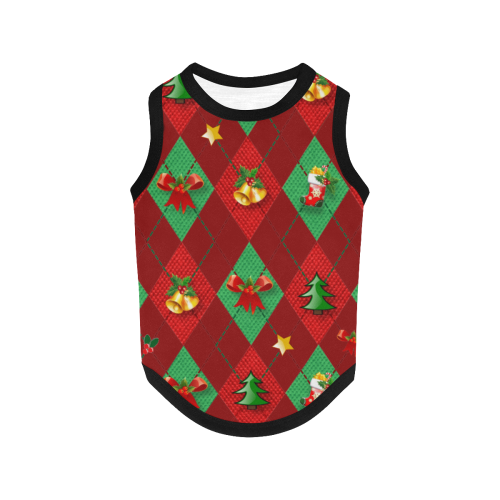 Christmas Argyle Pattern on Red All Over Print Pet Tank Top