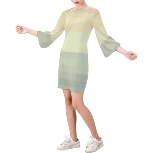 Like a Candy Sweet Pastels Pattern Bell Sleeve Dress (Model D52)