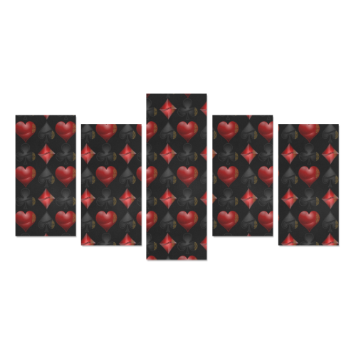 Las Vegas Black and Red Casino Poker Card Shapes on Black Canvas Print Sets E (No Frame)