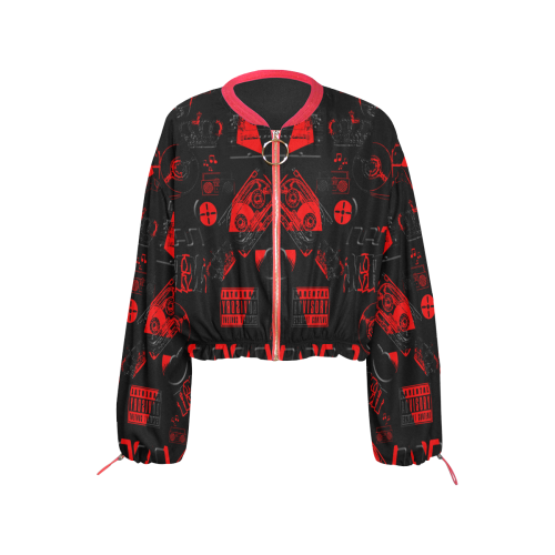 Ill Nana™ Red/Black Cropped Chiffon Jacket for Women (Model H30)