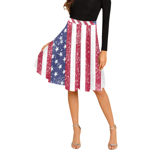 American Flag Distressed Melete Pleated Midi Skirt (Model D15)