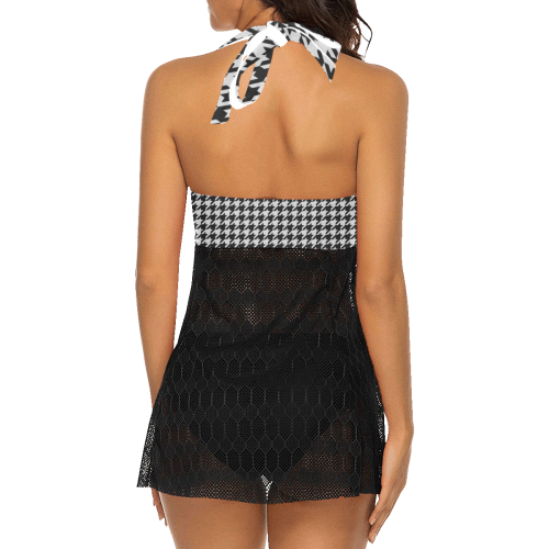 Friendly Houndstooth Pattern,black  by FeelGood Women's Swim Dress (Model S12)