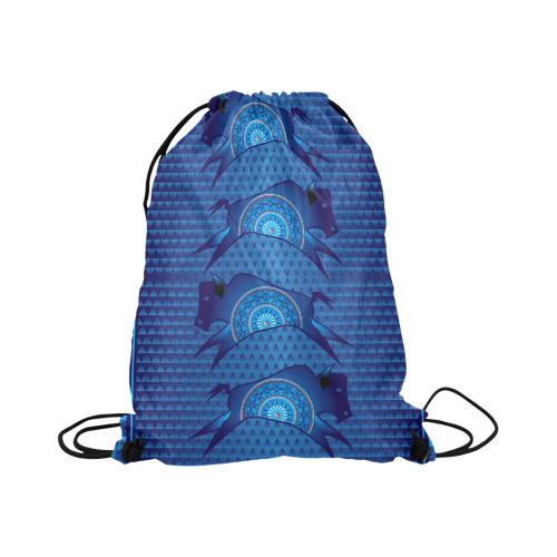 Buffalo Running Blue Large Drawstring Bag Model 1604 (Twin Sides)  16.5"(W) * 19.3"(H)