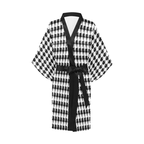 Black White Houndstooth Kimono Robe