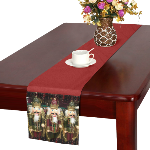 Golden Christmas Nutcrackers on Red Table Runner 14x72 inch