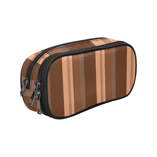 Brown Chocolate Caramel Stripes Pencil Pouch/Large (Model 1680)