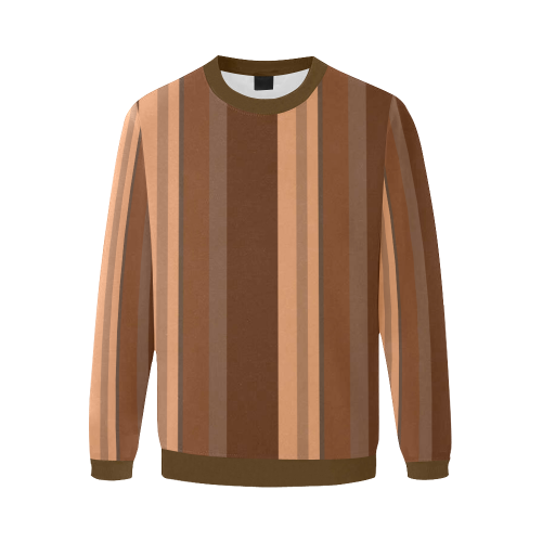 Brown Chocolate Caramel Stripes Men's Oversized Fleece Crew Sweatshirt/Large Size(Model H18)