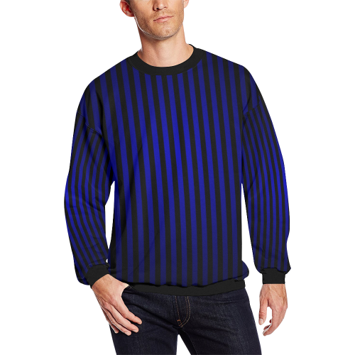 Midnight Blue Stripes Men's Oversized Fleece Crew Sweatshirt/Large Size(Model H18)