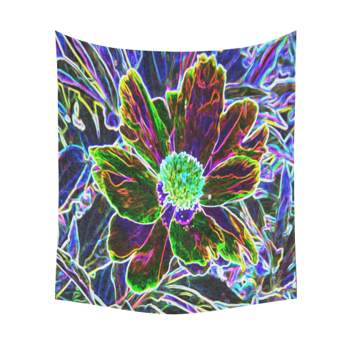 Abstract Garden Peony in Black and Blue Cotton Linen Wall Tapestry 51"x 60"