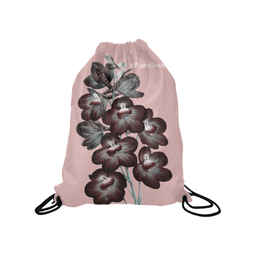 Odreiy black orchid on antique pink Medium Drawstring Bag Model 1604 (Twin Sides) 13.8"(W) * 18.1"(H)