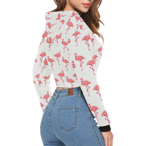 Pretty Pink Flamingo Pattern All Over Print Crop Hoodie for Women (Model H22)