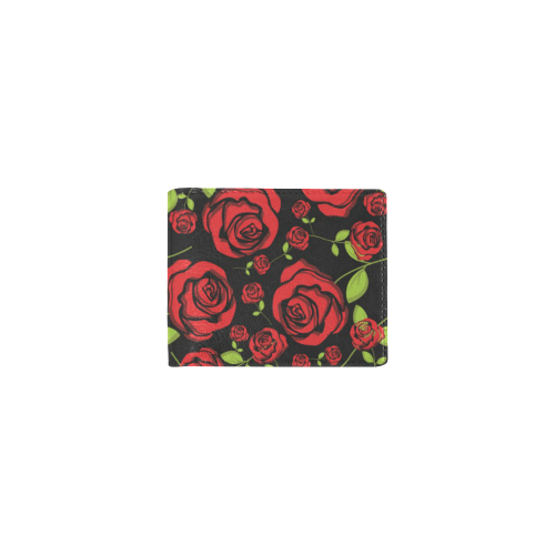 Red Roses on Black Mini Bifold Wallet (Model 1674)