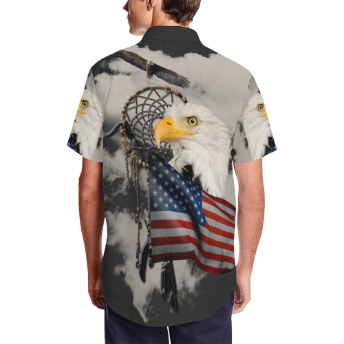 Awesome American Eagle Men's Short Sleeve Shirt with Lapel Collar (Model T54)