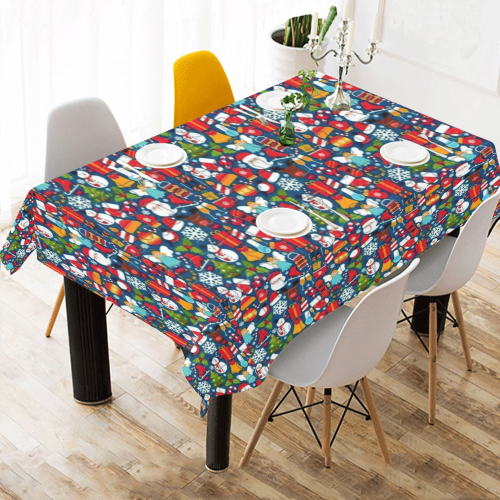 Santa Pattern by K.Merske Cotton Linen Tablecloth 60"x 84"