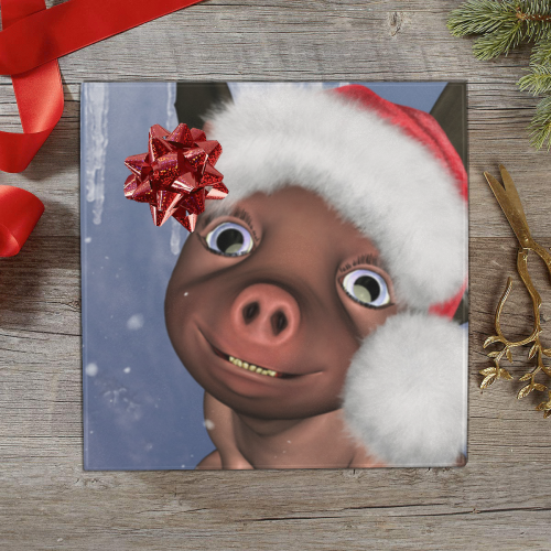 Christmas, cute little piglet with christmas hat Gift Wrapping Paper 58"x 23" (2 Rolls)