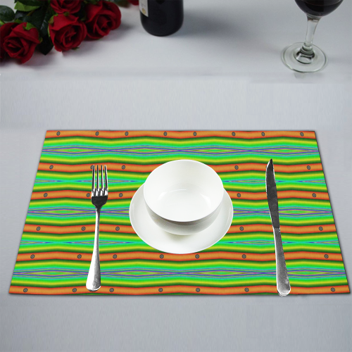 Bright Green Orange Stripes Pattern Abstract Placemat 12’’ x 18’’ (Four Pieces)
