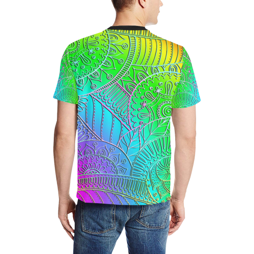 India Sketch Mandala Pattern 1 Men's All Over Print T-Shirt (Solid Color Neck) (Model T63)