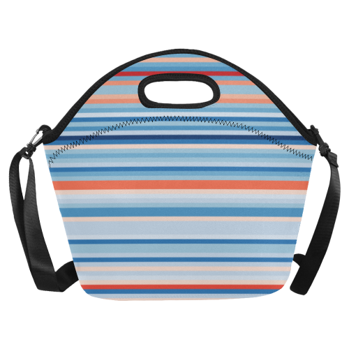 blue and coral stripe 2 Neoprene Lunch Bag/Large (Model 1669)